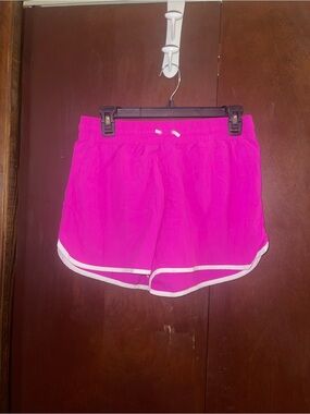 Women's Bright Pink Athletic Shorts with White Trim